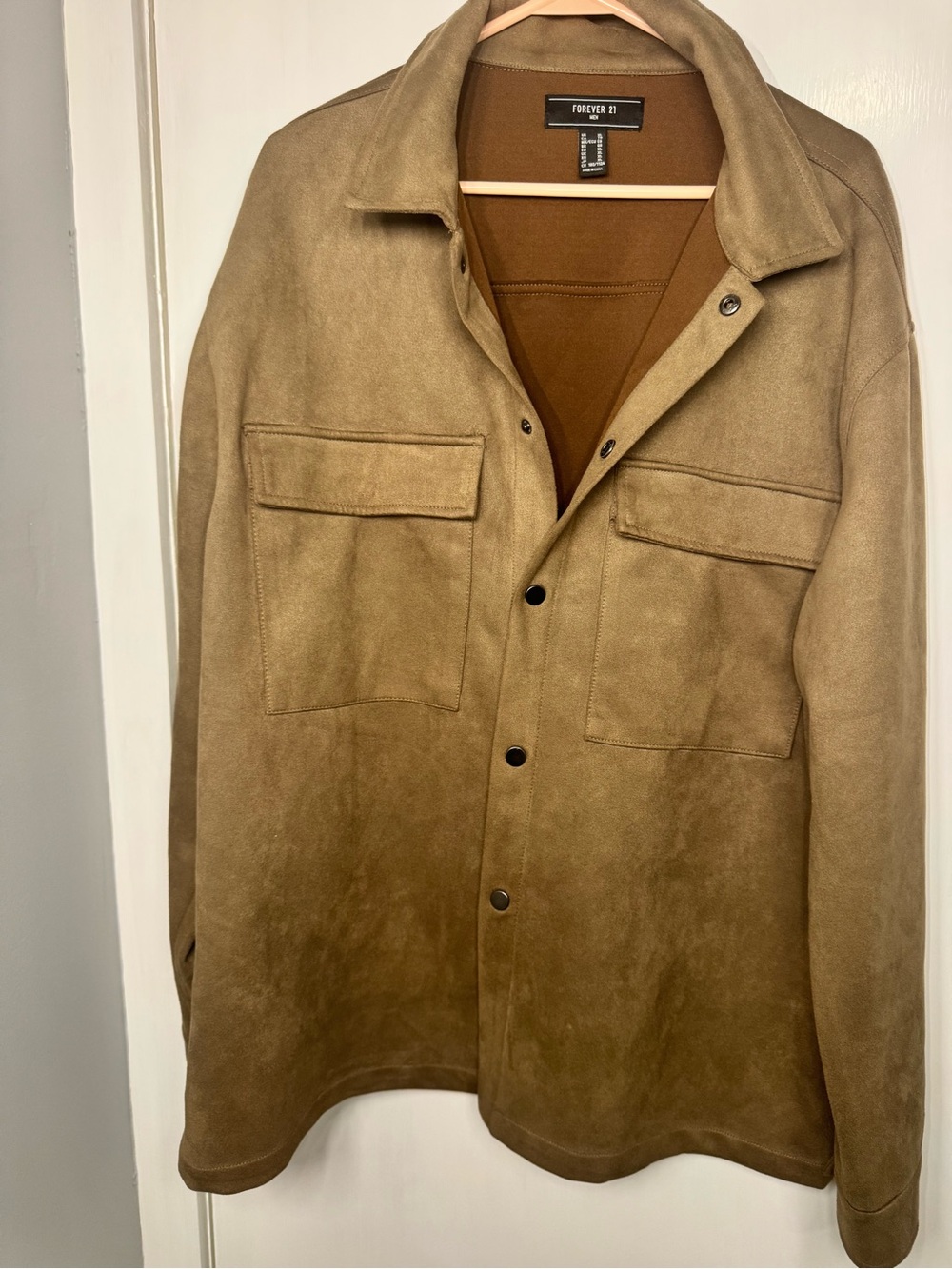 Forever 21 Men's Tan Suede-Look Shirt Jacket